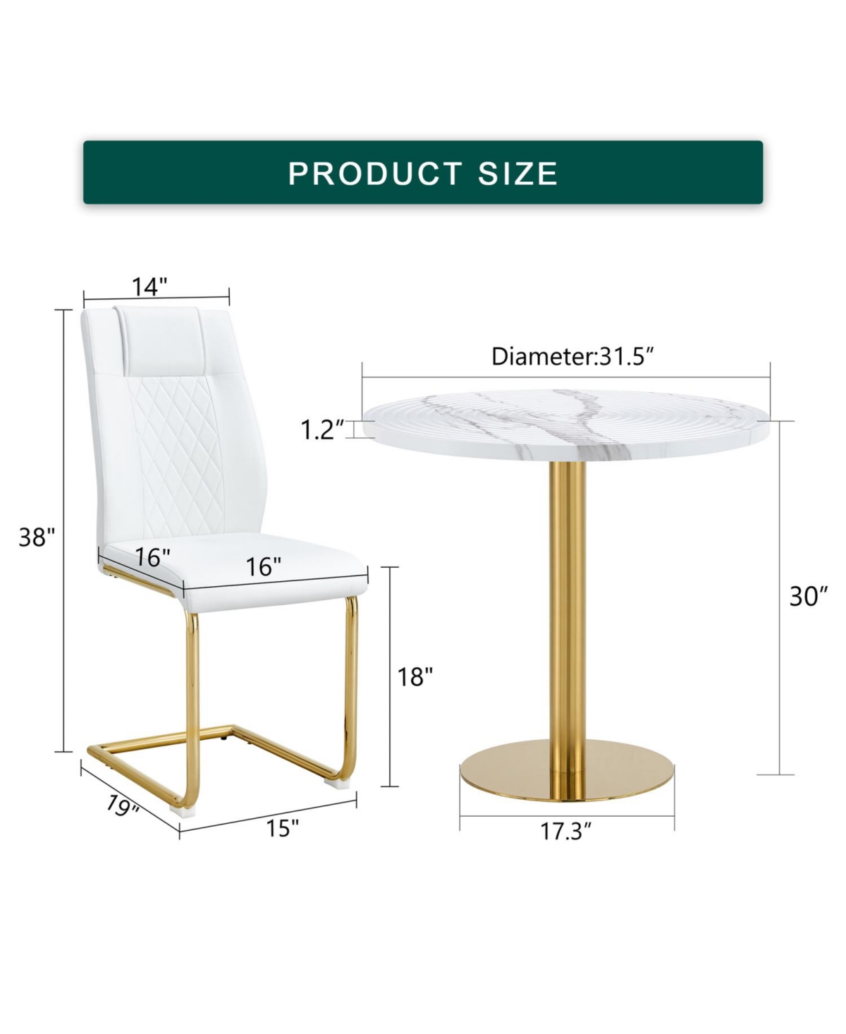 Streamdale Elegant White Marble Table (31.5") & 4 Pu Chairs with Gold Accents