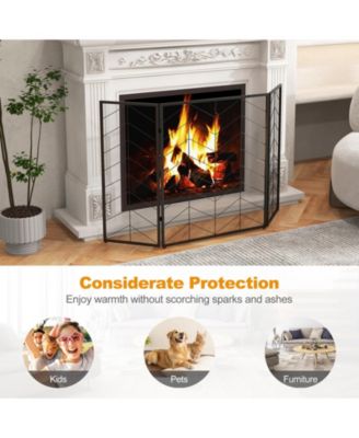 52 x 31 Inch Fireplace Screen with Chevron Herringbone Pattern