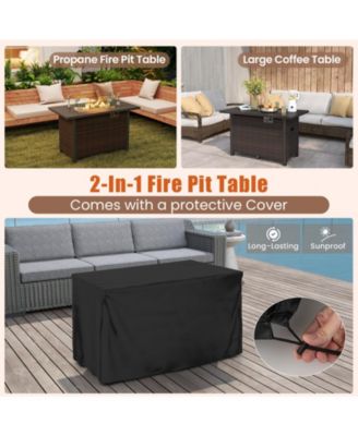 50000 BTU 2 Inch ropane Gas Fire Pit Table with Wind Guard and Glass Rocks-Brown