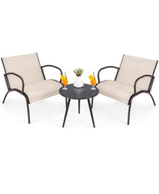 3 Piece Patio Metal Aluminum Wide Armchair and Table Set