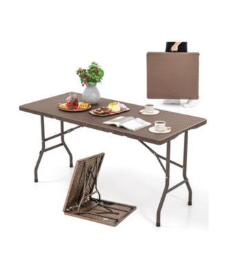 5FT Folding Picnic Table with Rattan Grain HDPE Tabletop and Sturdy Metal Fame