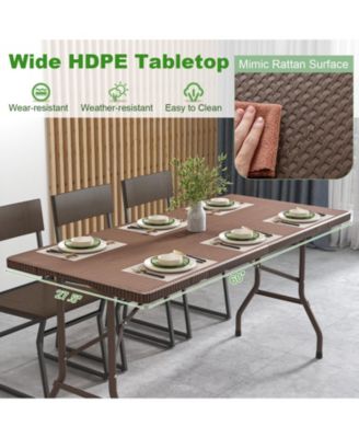 5FT Folding Picnic Table with Rattan Grain HDPE Tabletop and Sturdy Metal Fame