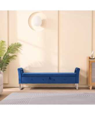 Navy Velvet Storage Bench with Armrests - 67.91" Wide