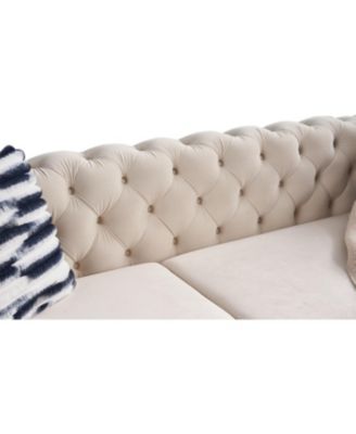  1 Pc  Velvet  Tufted, Chesterfield Style, Gold Metal Legs, Removable Cushions, Includes Pillows  84.25"W Living Room Sofa