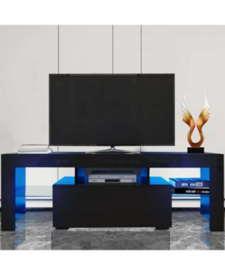 Modern 55" TV Stand with Glass Shelf and Glossy Front