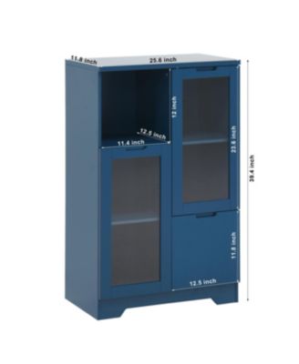 Blue Wooden Floor Cabinet with Glass Doors