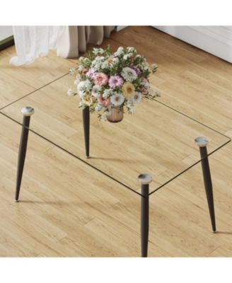 Modern 4-6 Seats Metal Legs Glass Dining Table