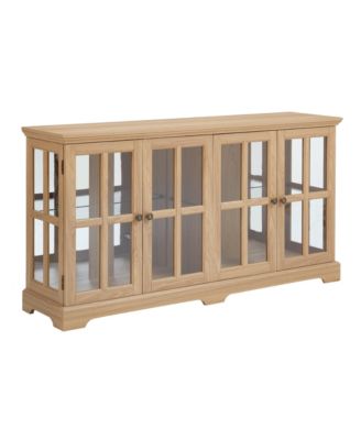 LED Curio Cabinet, Oak Display Case with Glass Doors and Adjustable Shelves