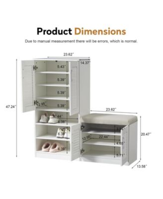 Multifunctional Shoe Cabinet with Cushion, 10 Storage Compartments, Adjustable Board for Entryway