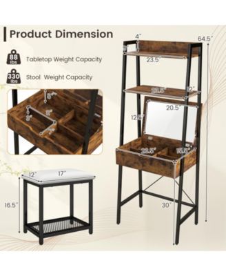 Ladder Vanity Desk Set with Flip Top Mirror and Cushioned Stool