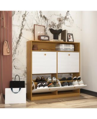 Shoe Storage Cabinet with 4 Flip Drawers and Anti-Tip Fitting