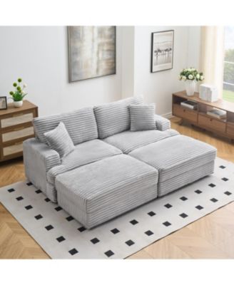 Streamdale 82 inches gray corduroy sofa, two storage feet +4 throw pillows, create a living room, office fashion new darling!