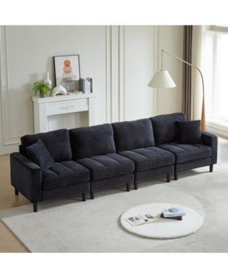 Streamdale Oversized U-Shaped Corduroy Sectional Sofa with Ottomans (Black)