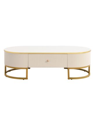 Streamdale Modern Oval Coffee Table with Drawers,Curved Profile Design, Gold Metal Decor, Center Table for Living Room in 47.2"
