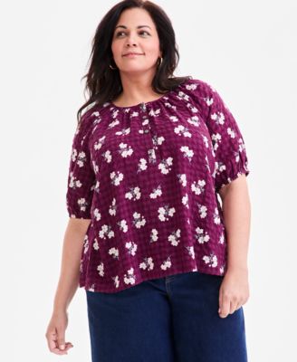 Style & Co - Plus Size Floral-Print Puff-Sleeve Top