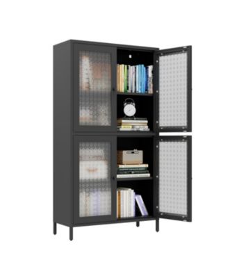 Classic Metal Cabinet with 4 Glass Doors, 4 Shelves