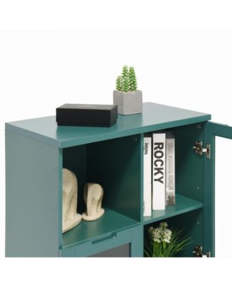 Glass Door Floor Cabinet 2 Shelves