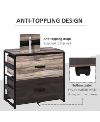 Vinsetto Office File Cabinet with 2 Large Drawers and Adjustable Metal Hanging Bars for A4, Letter and Legal Sized Files, Storage Organizer, Brown/Black