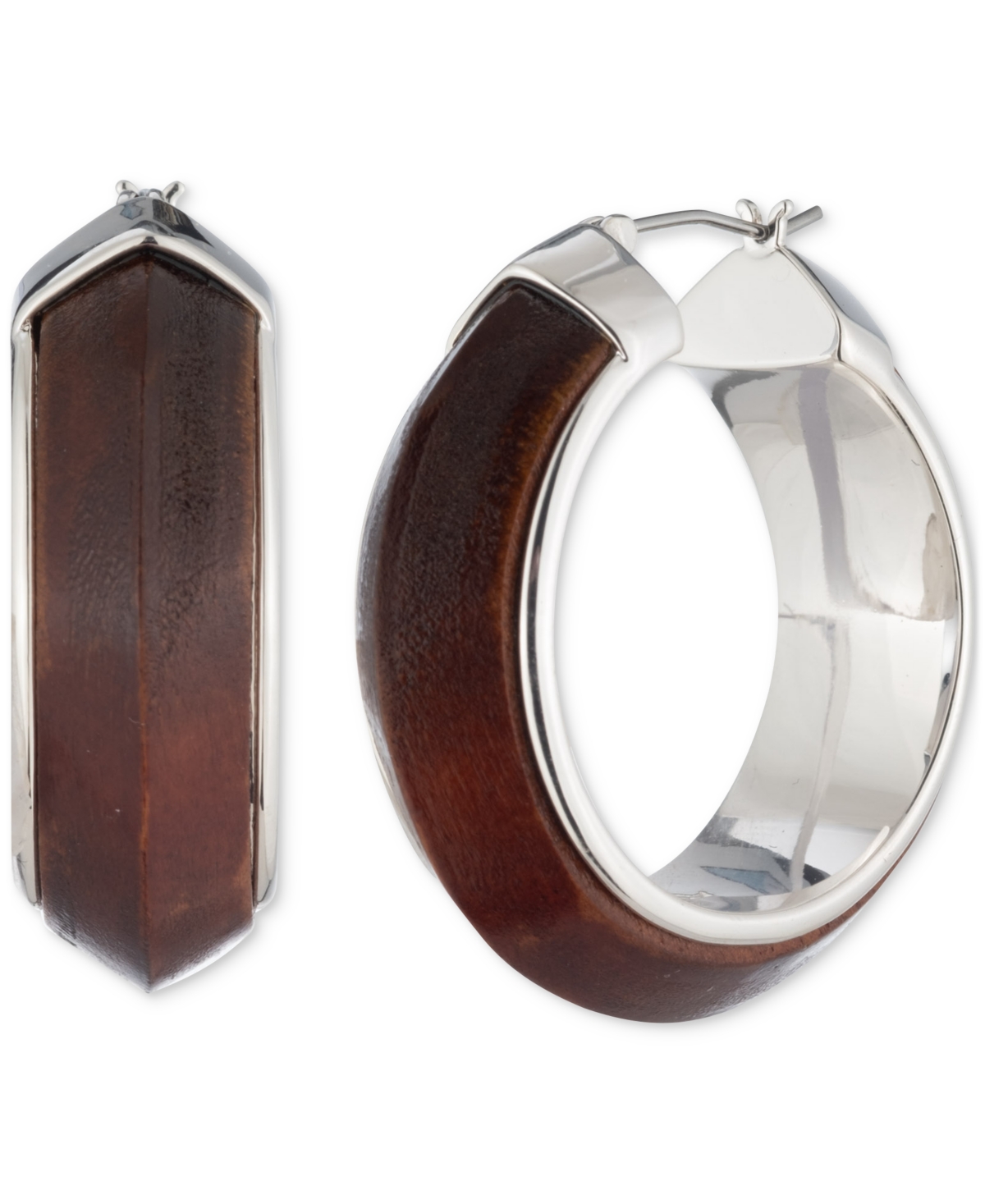 Ralph Lauren Silver-tone Wood Inlay Medium Hoop Earrings, 1.4"