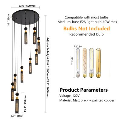 Streamdale Industrial Multi-Light Pendant - 9-Light Mesh Cylinder Chandelier (Bulb Not Included)