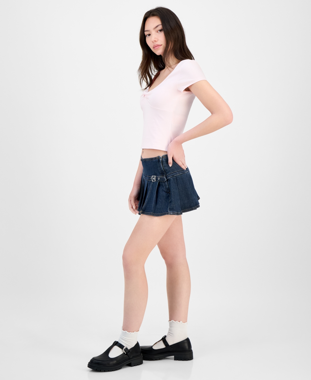 Madden Girl Juniors' Pleated Denim Mini Skort