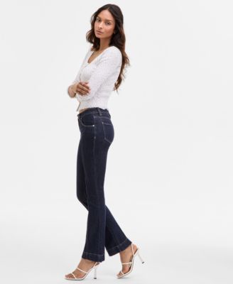 Juniors' Mid-Rise Pintuck Bootcut Jeans