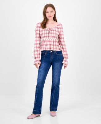 Juniors' Mid-Rise Pintuck Bootcut Jeans