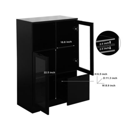 Black Floor Cabinet with Glass Doors & Shelves