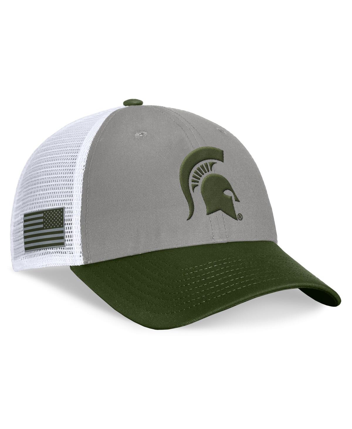 Top Of The World Men's Gray/green Michigan State Spartans Oht Military Appreciation Badge Trucker Adjustable Hat