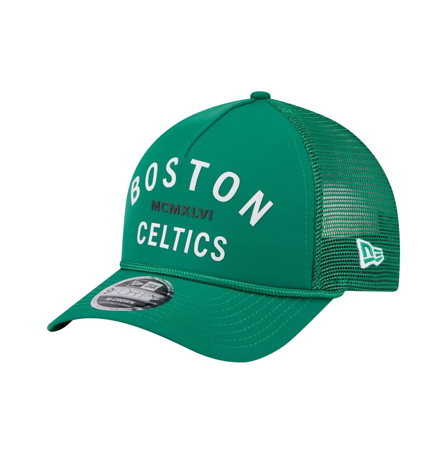 Мужская кепка New Era Kelly Green Boston Celtics Minimalist A-Frame 9FORTY Trucker Hat — фото 1