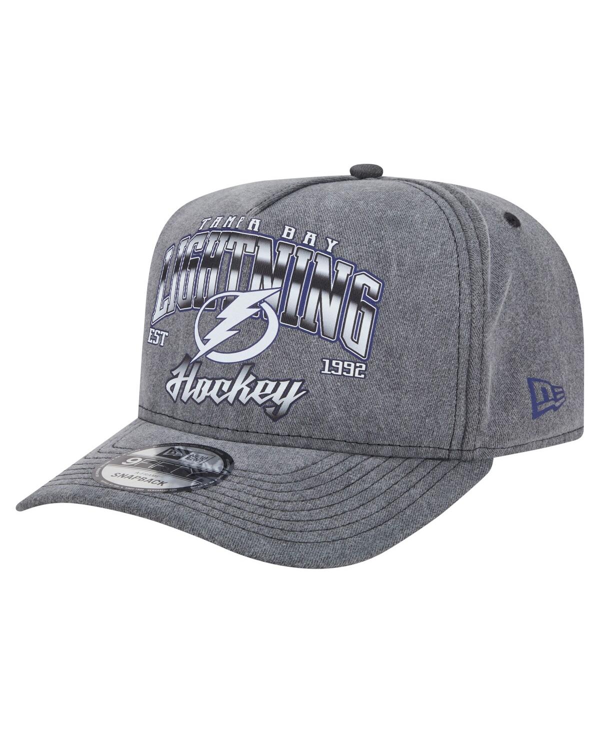 New Era Men's Charcoal Tampa Bay Lightning Throwback Washed A-frame Pre-curved 9fifty Snapback Hat