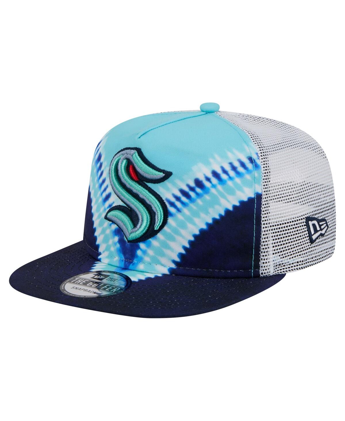 NEW ERA MEN'S NAVY/LIGHT BLUE SEATTLE KRAKEN THROWBACK V-DYE ADJUSTABLE GOLFER HAT 