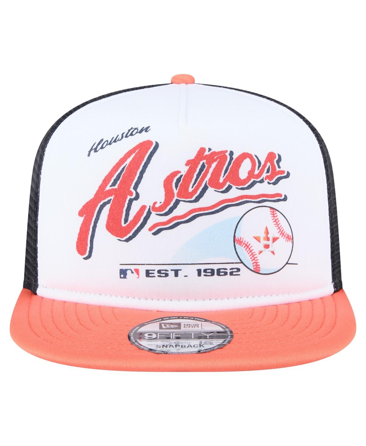 New Era Men's White/orange Houston Astros Retro Script Trucker 9fifty Snapback Hat