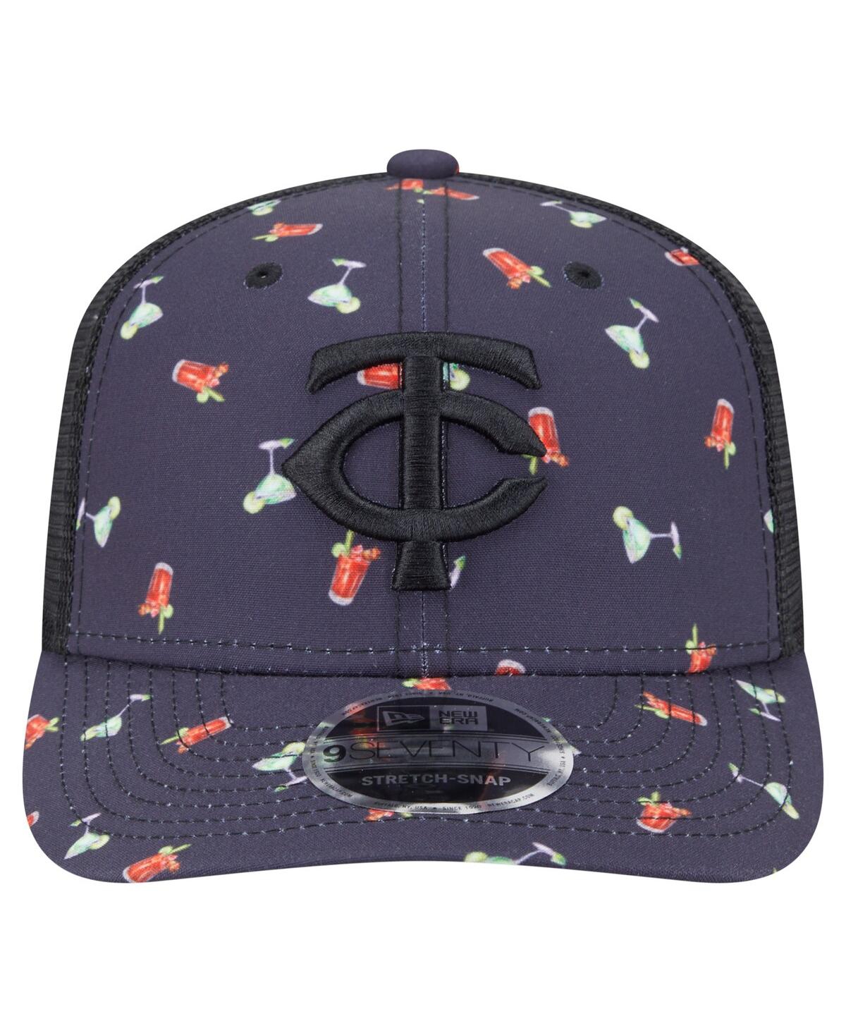NEW ERA MEN'S BLACK MINNESOTA TWINS ADVENTURE DRINKS PATTERN 9SEVENTY STRETCH-SNAP HAT 