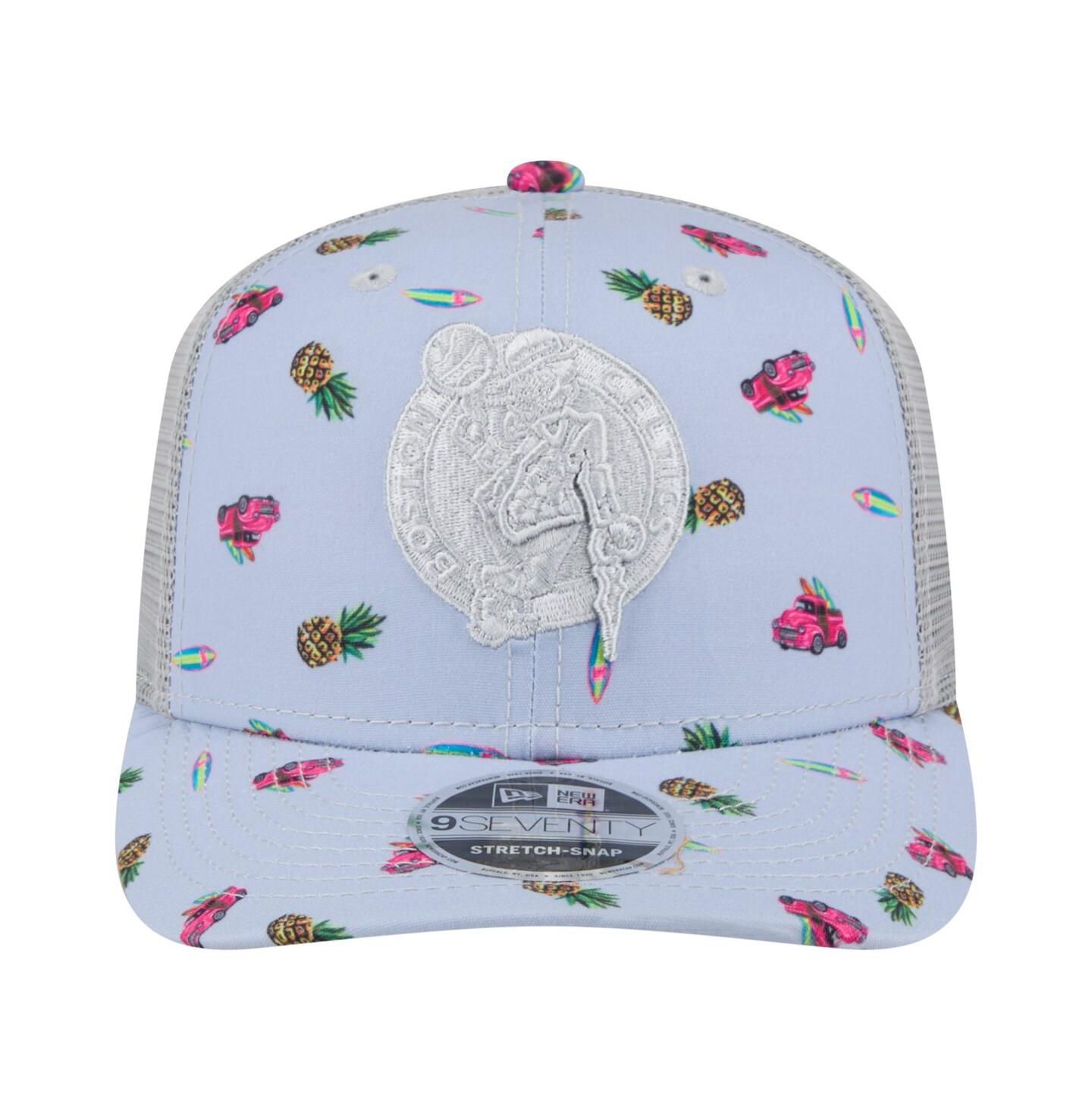 Мужской головной убор New Era Light Blue/Gray Boston Celtics Adventure Aloha Pattern 9SEVENTY Stretch-Snap Hat — фото 2