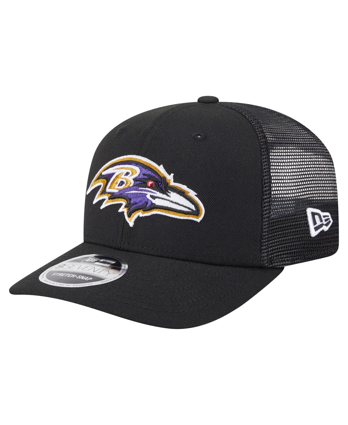 NEW ERA MEN'S BLACK BALTIMORE RAVENS MAIN TRUCKER 9SEVENTY STRETCH SNAP HAT 