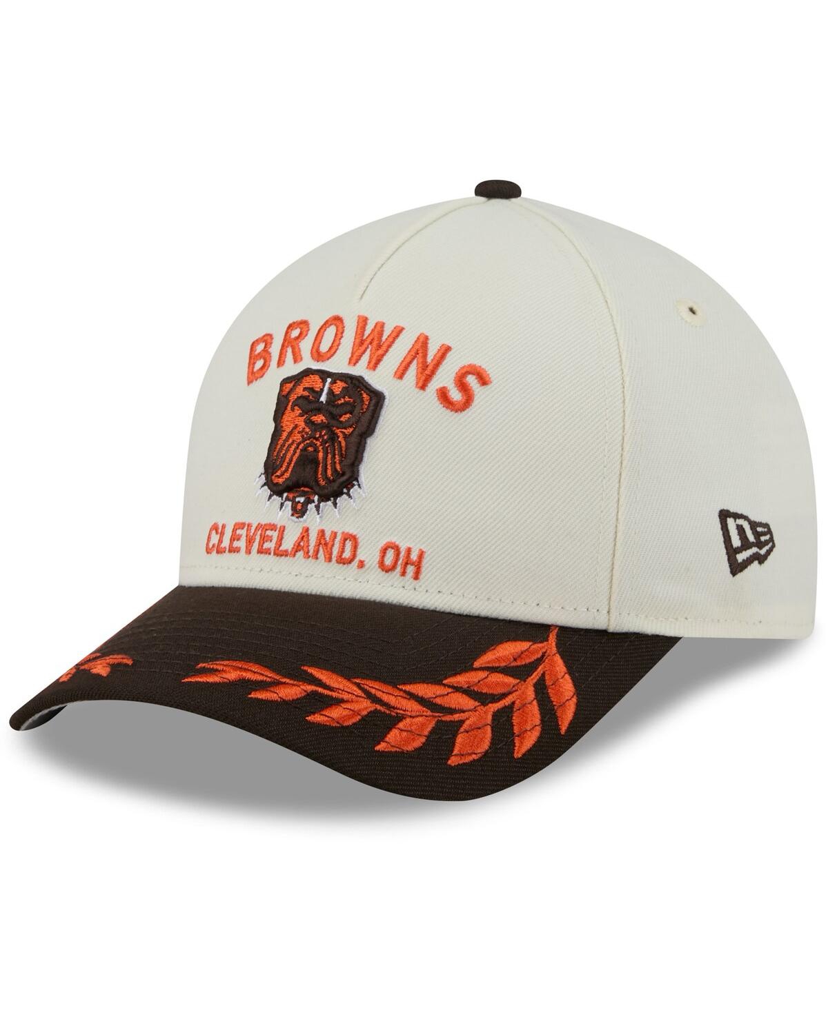 NEW ERA MEN'S CREAM/BROWN CLEVELAND BROWNS 2025 NFL DRAFT 9FORTY A-FRAME M-CROWN ADJUSTABLE HAT 