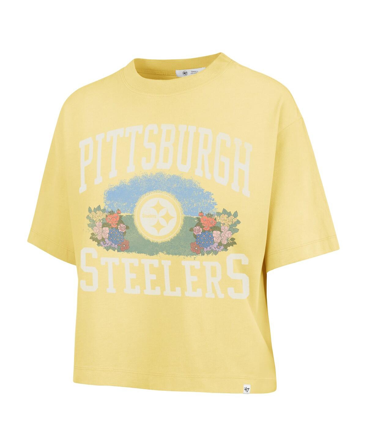 47 BRAND WOMEN'S YELLOW PITTSBURGH STEELERS FLORENTINA MONTAUK CROPPED T-SHIRT 