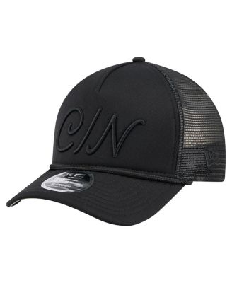 New Era - Men's Black Cincinnati Reds City Initial 9FORTY A-Frame M-Crown Adjustable Trucker Hat