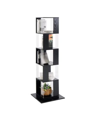 5 tier Rotating Bookshelf, Floor Rack Simple Bookcase with Acrylic plate Student Multi-Function Creative Bookshelf for Living Room with anti-toppling base