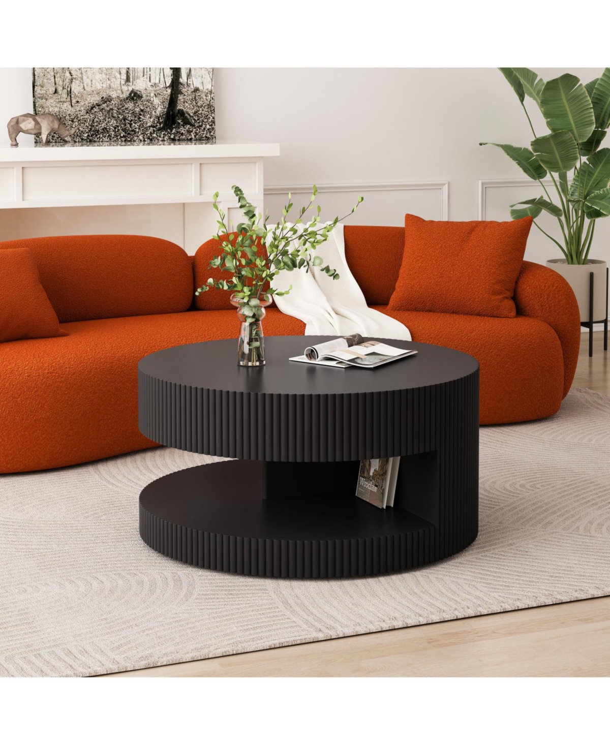 Streamdale 31.5" Coffee Table, Storage Center Table, Vertical Stripe Design