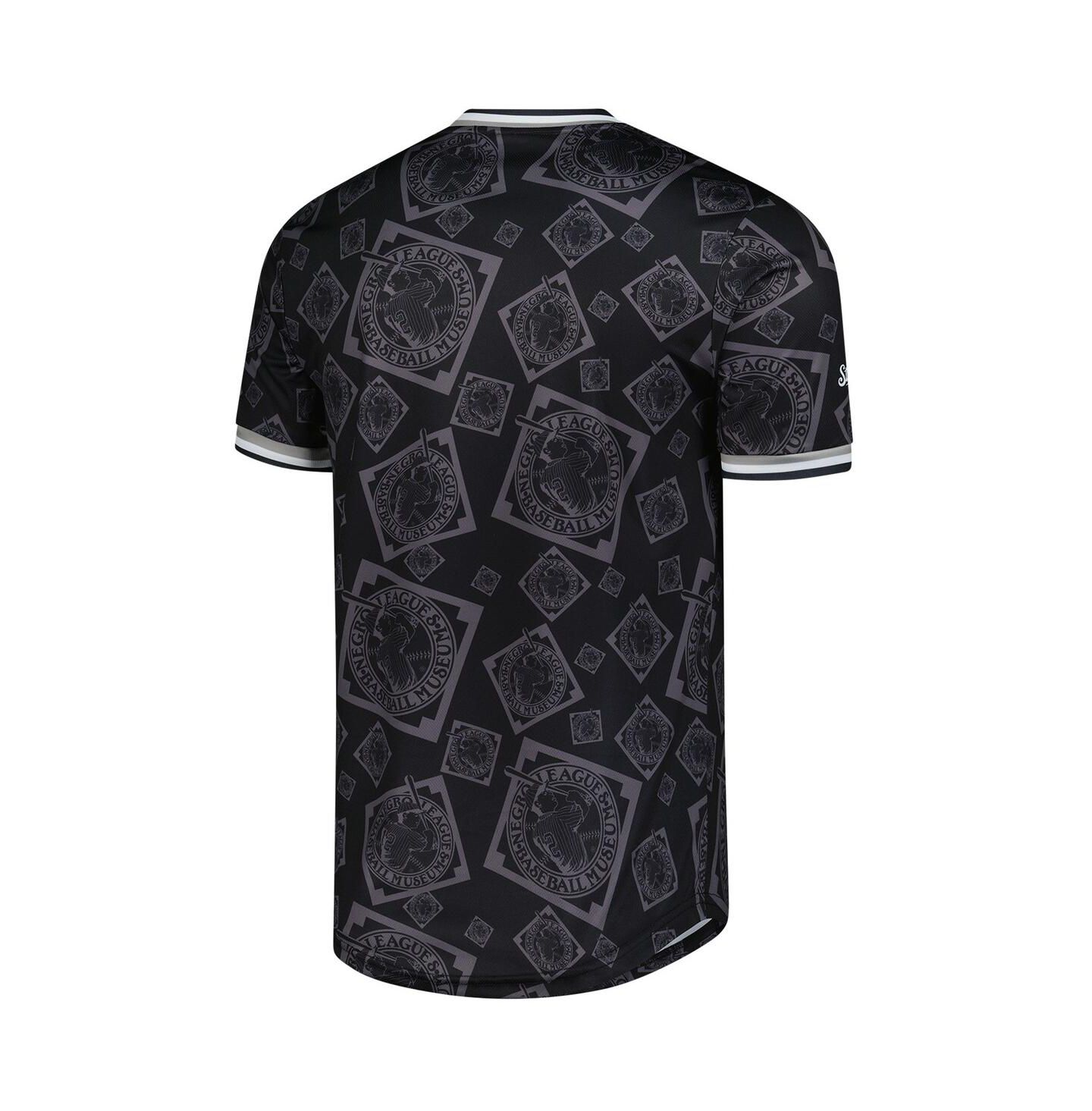 Мужской топ Stitches Black Negro League Baseball Allover Print V-Neck Baseball Jersey — фото 3