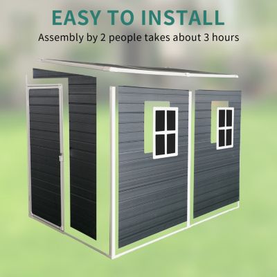 8x4 ft Outdoor Resin Garden Shed with Floor, 2 Windows, and Lockable Door