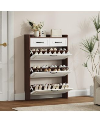 1250 walnut colored shoe cabinet, 3 doors and 2 drawers, PVC door design, large storage space