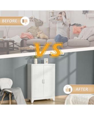 Industrial Storage Cabinet, Steel Garage Cabinet with Double Doors and Adjustable Shelves, White