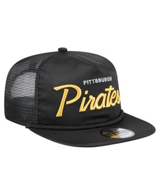 Men's Black Pittsburgh Pirates Retro Satin Script Golfer Adjustable Hat