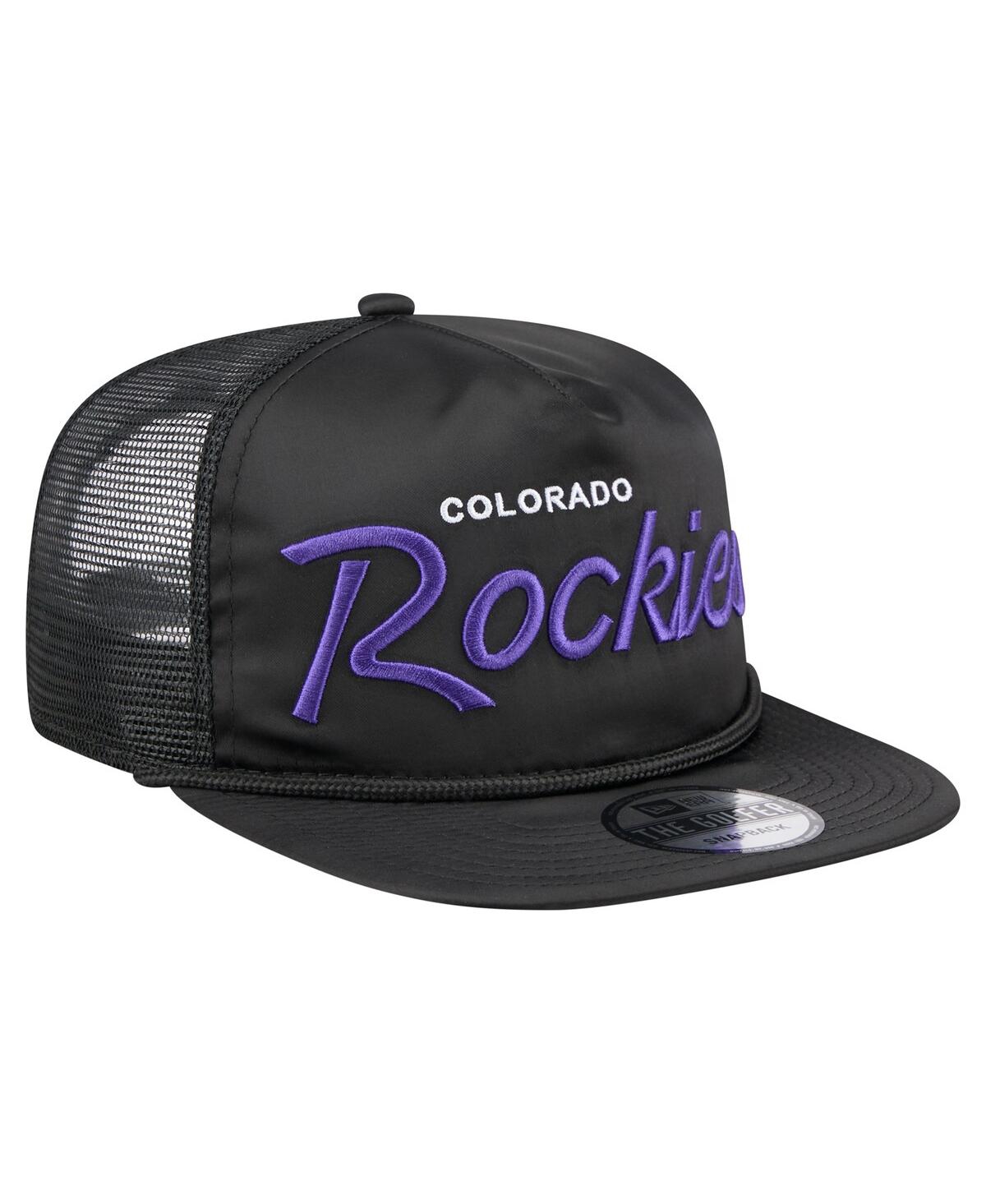 NEW ERA MEN'S BLACK COLORADO ROCKIES RETRO SATIN SCRIPT GOLFER ADJUSTABLE HAT 