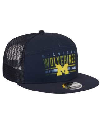 Men's Navy Michigan Wolverines Split Panel 9FIFTY Snapback Trucker Hat