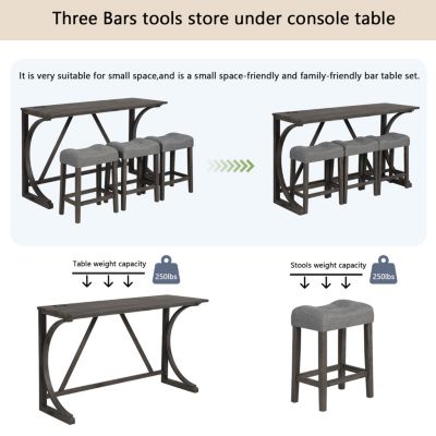 4-Piece Bar Table Set with Power Outlet and Padded Stools