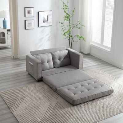 Streamdale Convertible Sofa Bed Set in Gray & Beige Linen Fabric